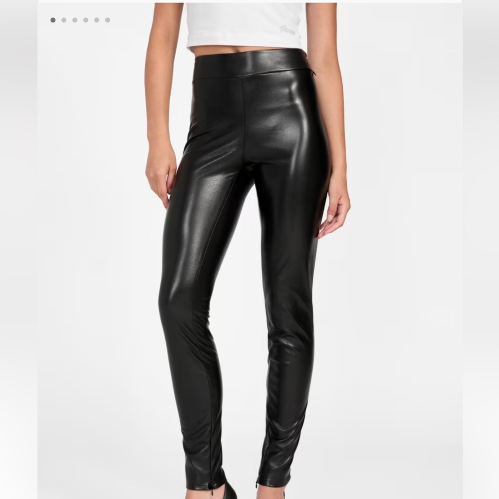 NWT GUESS Women's Prescilla Faux-Leather Leggings Black